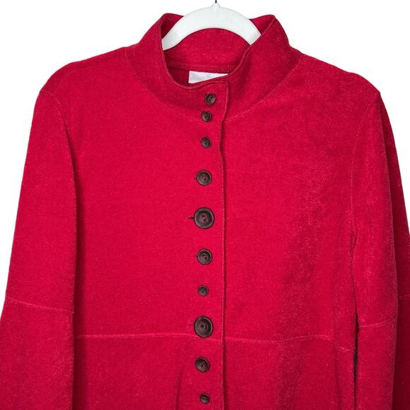 Soft Surroundings Red Fleece Tunic length Button up sweater size Medium - Picture 2 of 8